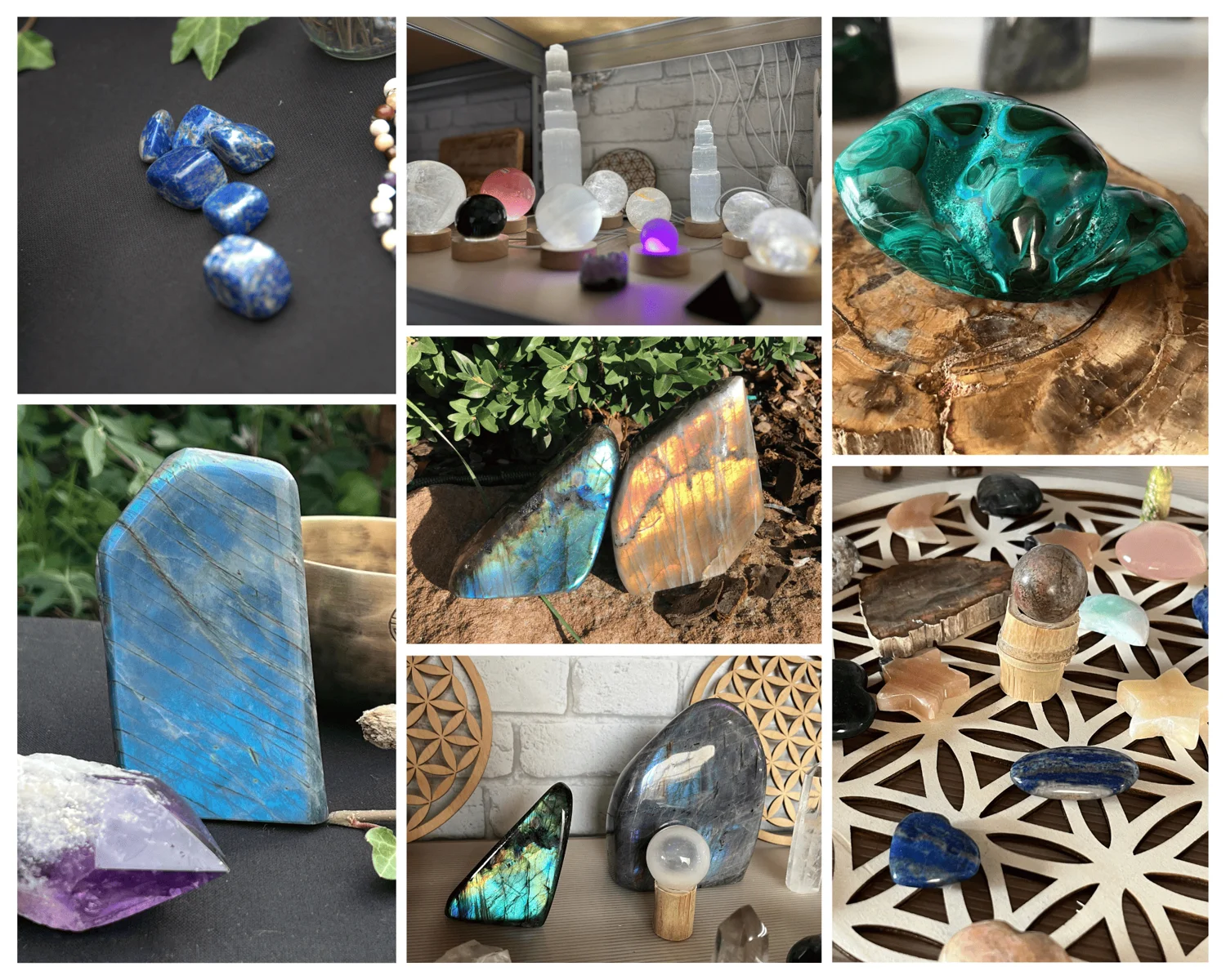 Labradorites, lapis-lazuli et autres pierres polies de la sélection Aux Soins de Gaïa